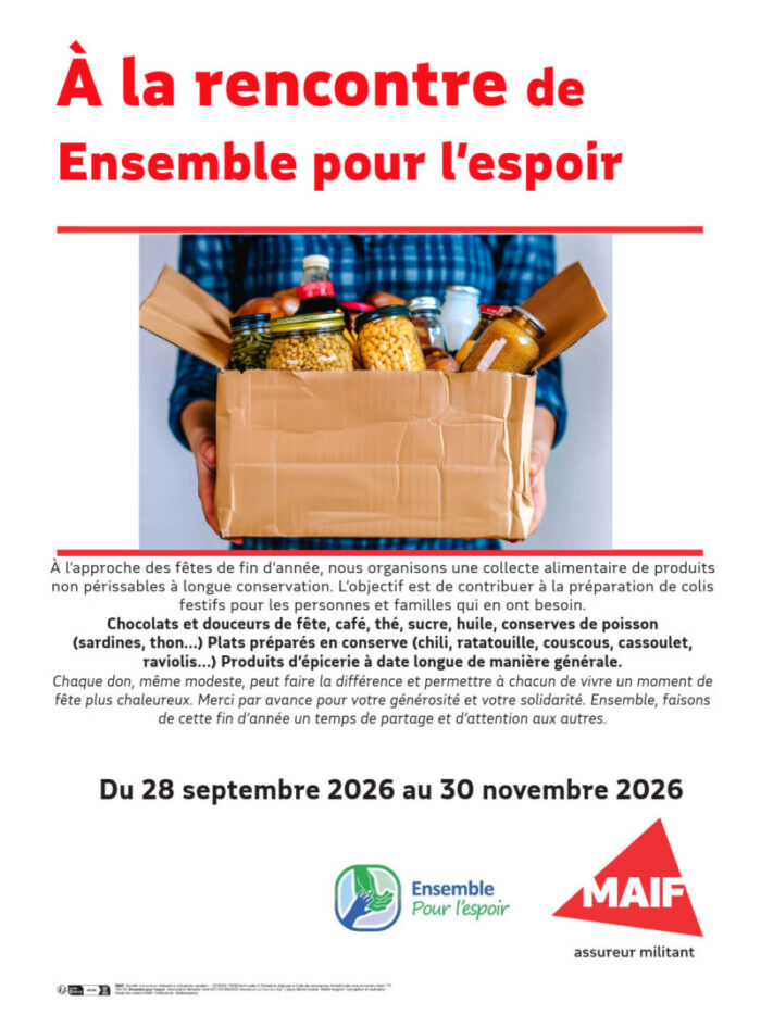 LA MAIF & Ensemble pour l&rsquo;Espoir : Collecte de denrées alimentaire pour Nöel 2026